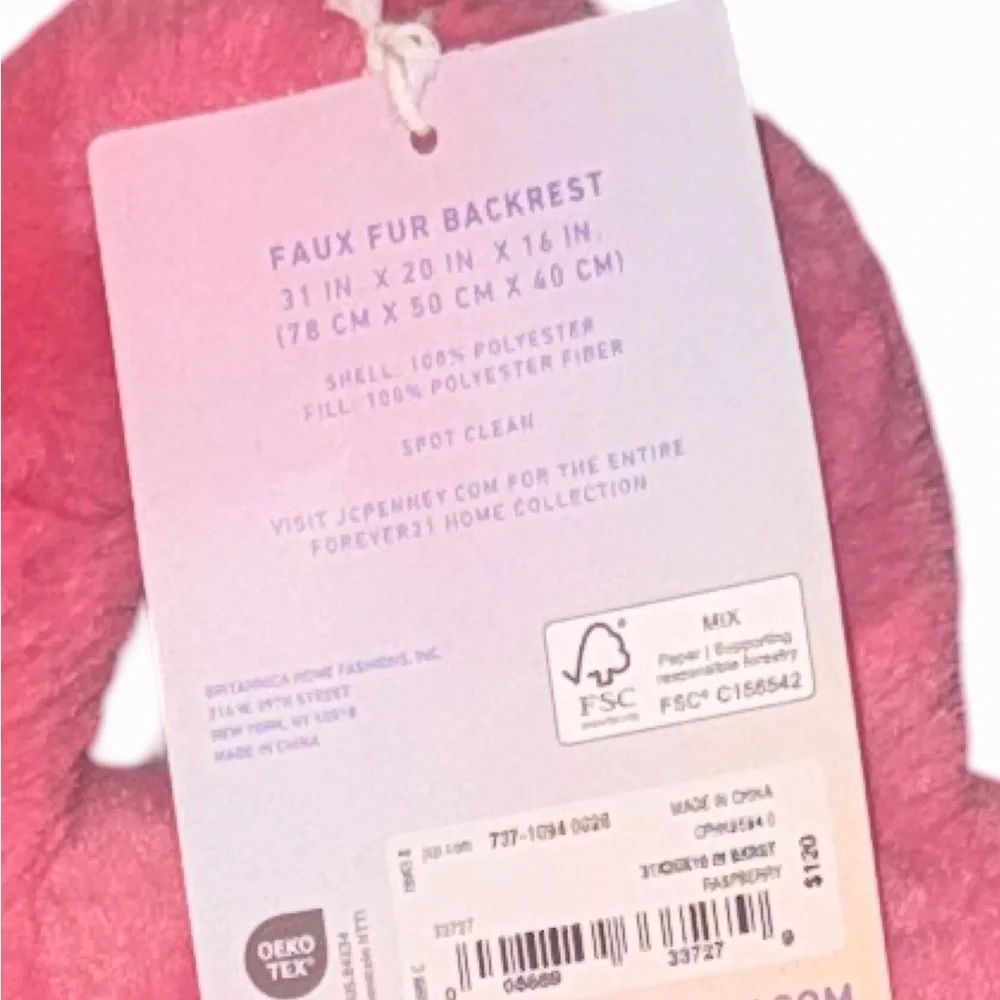 Forever 21 Home Pink Raspberry Faux Fur Backrest 31”x20”x16” Retail $120 NEW NWT